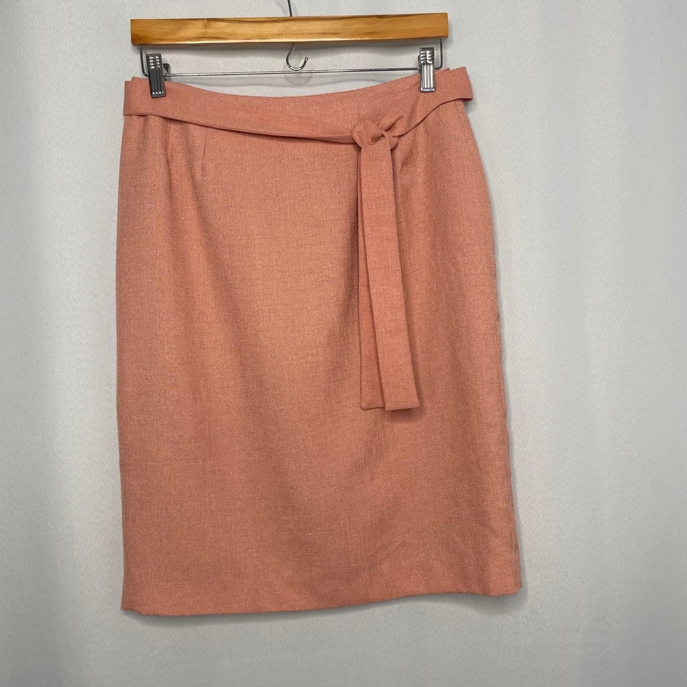 Patchington Womens Peach Pink Textured Pencil Skirt with Tie Belt Size 8 Vintage